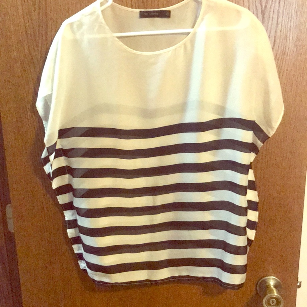 Oversized sheer dolman blouse navy stripe cream